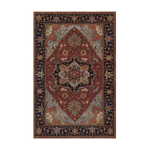 Barn Red, Antiqued Fine Heriz Re-Creation, Medallion Design, Hand Knotted, Hand Spun New Zealand Wool, Denser Weave, Soft Pile, Vegetable Dyes, Oriental Rug