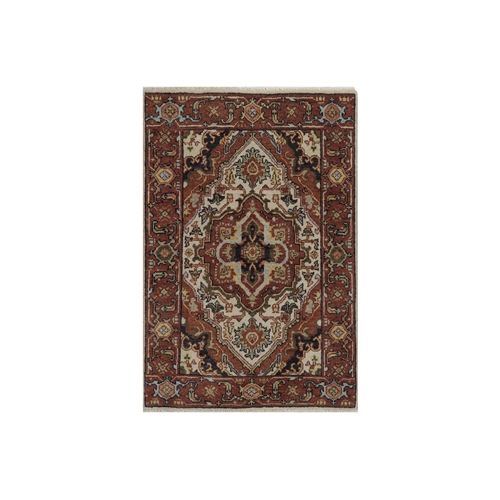 Chiffon White, Antiqued Fine Heriz Re-Creation, Medallion Design, Hand Knotted, Hand Spun New Zealand Wool, Soft Pile, Vegetable Dyes, Mat, Sample, Oriental 
