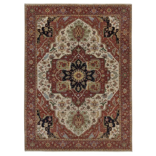 Chiffon White, Antiqued Fine Heriz Re-Creation with Medallion Design, Hand Knotted, Hand Spun New Zealand Wool, Soft Pile, Vegetable Dyes, Oriental 