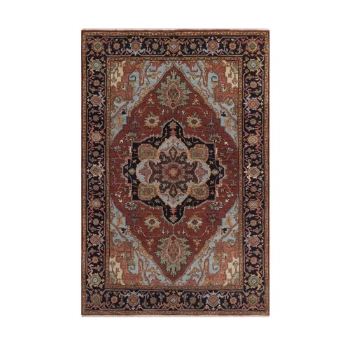 Barn Red, Antiqued Fine Heriz Re-Creation, Medallion Design, Hand Knotted, Hand Spun New Zealand Wool, Vegetable Dyes, Denser Weave, Soft Pile, Oriental Rug