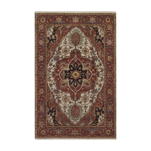 Chiffon White, Antiqued Fine Heriz Re-Creation, Medallion Design, Hand Spun New Zealand Wool, Hand Knotted, Soft Pile, Vegetable Dyes, Oriental 