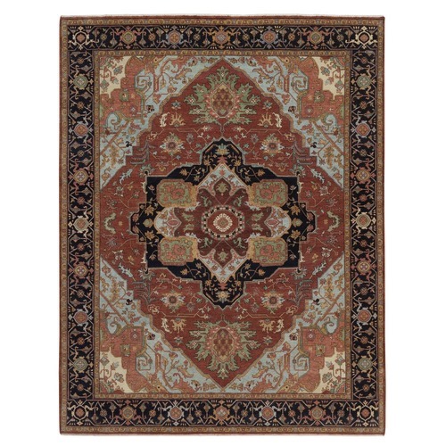 Barn Red, Antiqued Fine Heriz Re-Creation, Medallion Design, Hand Knotted, Hand Spun New Zealand Wool, Denser Weave, Soft Pile, Vegetable Dyes, Oriental Rug