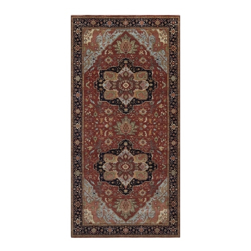 Barn Red, Antiqued Fine Heriz Re-Creation, Medallions Design, Hand Knotted, Hand Spun New Zealand Wool, Denser Weave, Soft Pile, Vegetable Dyes, Gallery Size, XL, Oversized, Oriental Rug