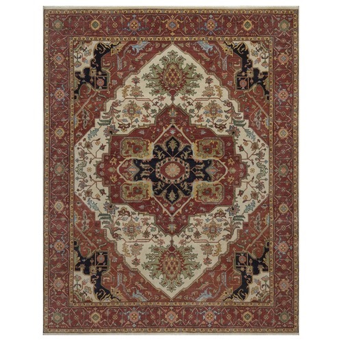 Chiffon White, Antiqued Fine Heriz Re-Creation, Medallion Design, Hand Knotted, Hand Spun New Zealand Wool, Soft Pile, Vegetable Dyes, Oriental 