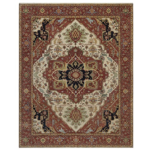 Chiffon White, Antiqued Fine Heriz Re-Creation, Medallion Design, Hand Knotted, Hand Spun New Zealand Wool, Soft Pile, Vegetable Dyes, Oriental 