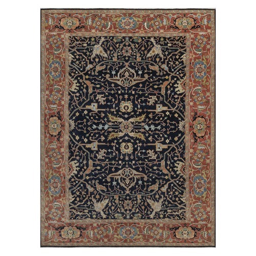 Midnight Blue, Antiqued Fine Heriz Re-Creation, All Over Design, Hand Knotted, Hand Spun New Zealand Wool, Denser Weave, Vegetable Dyes, Oriental 