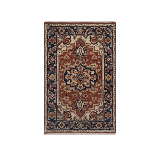 Auburn Red, Antiqued Fine Heriz Re-Creation, Medallion Design, Hand Knotted, Hand Spun New Zealand Wool, Vegetable Dyes, Soft Pile, Denser Weave, Sample, Mat, Oriental 
