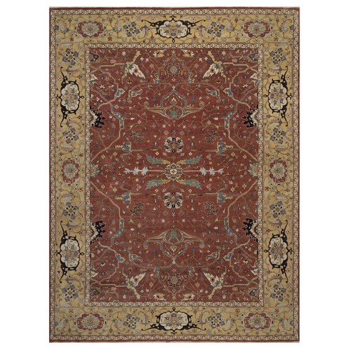 Auburn Red, Antiqued Fine Heriz Re-Creation, All Over Design, Hand Knotted, Hand Spun New Zealand Wool, Soft Pile, Vegetable Dyes, Oriental 