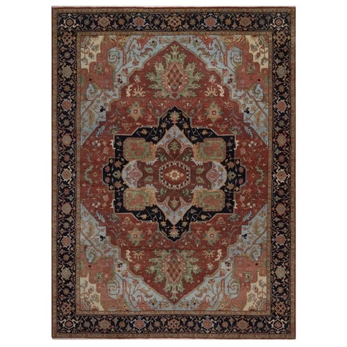 Barn Red, Antiqued Fine Heriz Re-Creation, Medallion Design, Hand Knotted, Hand Spun New Zealand Wool, Denser Weave, Soft Pile, Vegetable Dyes, Oriental Rug
