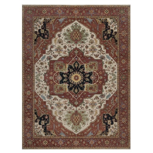 Chiffon White, Antiqued Fine Heriz Re-Creation, Medallion Design, Hand Knotted, Hand Spun New Zealand Wool, Soft Pile, Vegetable Dyes, Oriental 