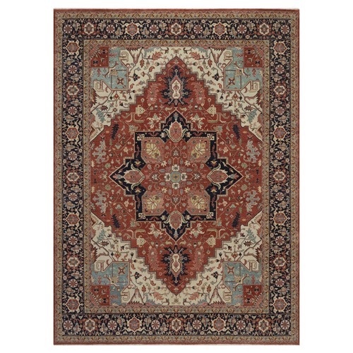 Auburn Red, Antiqued Fine Heriz Re-Creation, Medallion Design, Hand Knotted, Hand Spun New Zealand Wool, Denser Weave, Vegetable Dyes, Oriental 