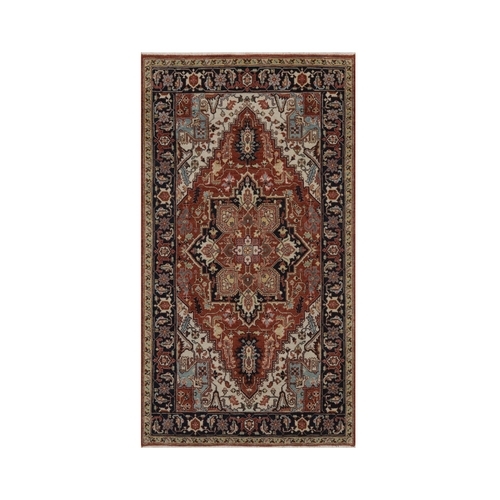 Auburn Red, Antiqued Fine Heriz Re-Creation, Medallion Design, Hand Knotted, Hand Spun New Zealand Wool, Denser Weave, Vegetable Dyes, Oriental 