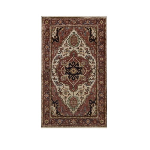 Chiffon White, Antiqued Fine Heriz Re-Creation, Medallion Design, Hand Knotted, Hand Spun New Zealand Wool, Soft Pile, Vegetable Dyes, Oriental 