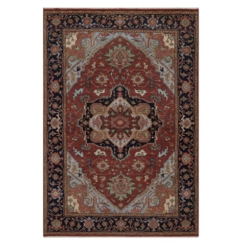 Barn Red, Antiqued Fine Heriz Re-Creation, Medallion Design, Hand Knotted, Hand Spun New Zealand Wool, Denser Weave, Soft Pile, Vegetable Dyes, Oriental Rug