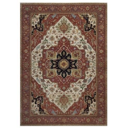 Chiffon White, Antiqued Fine Heriz Re-Creation, Medallion Design, Hand Knotted, Hand Spun New Zealand Wool, Soft Pile, Vegetable Dyes, Oriental 
