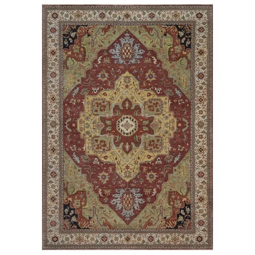 Barn Red, Antiqued Fine Heriz Re-Creation with Medallion Design, Hand Knotted, Hand Spun New Zealand Wool, Denser Weave, Vegetable Dyes, Oriental 