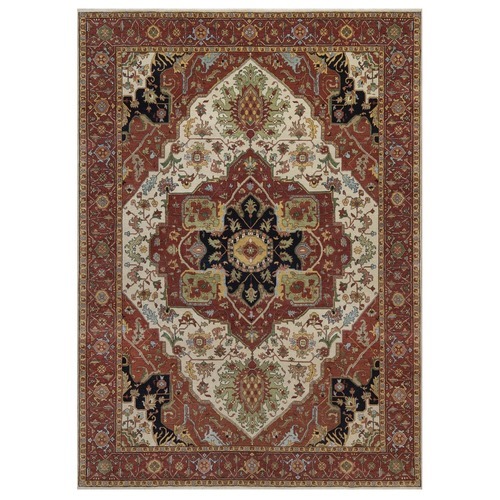 Chiffon White, Antiqued Fine Heriz Re-Creation with Medallion Design, Hand Knotted, Hand Spun New Zealand Wool, Soft Pile, Vegetable Dyes, Oriental 