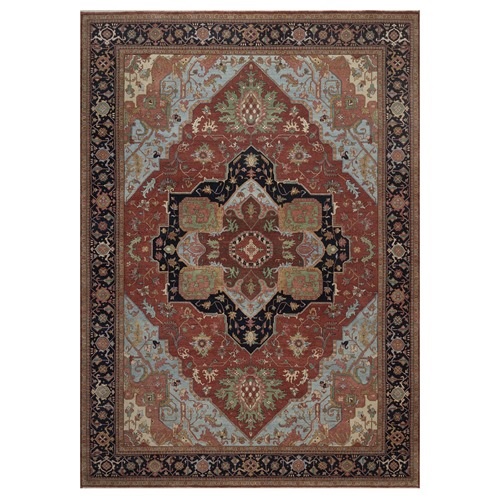 Barn Red, Antiqued Fine Heriz Re-Creation, Medallion Design, Hand Spun New Zealand Wool, Hand Knotted, Denser Weave, Soft Pile, Vegetable Dyes, Oriental Rug