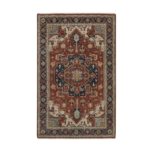 Auburn Red, Antiqued Fine Heriz Re-Creation, Medallion Design, Hand Knotted, Hand Spun New Zealand Wool, Vegetable Dyes, Soft Pile, Denser Weave, Oriental 