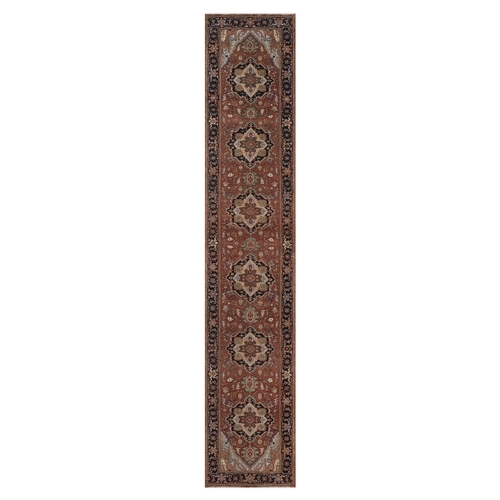 Barn Red, Antiqued Fine Heriz Re-Creation, Medallions Design, Hand Knotted, Hand Spun New Zealand Wool, Denser Weave, Soft Pile, Vegetable Dyes, Runner, Oriental Rug
