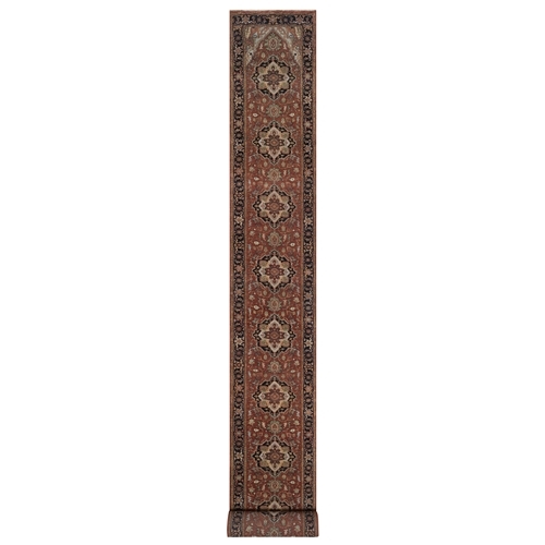 Barn Red, Antiqued Fine Heriz Re-Creation, Medallions Design, Hand Knotted, Hand Spun New Zealand Wool, Denser Weave, Soft Pile, Vegetable Dyes, XL Runner, Oriental Rug