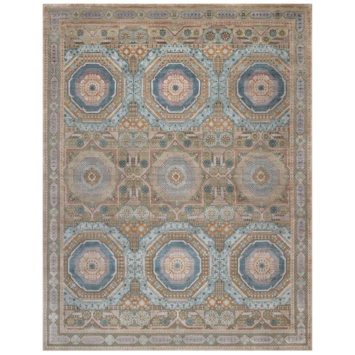 Lark Brown, Mamluk Design with Geometric Medallions, Hand Knotted, Textured Wool and Silk, XL, Oversized, Oriental 