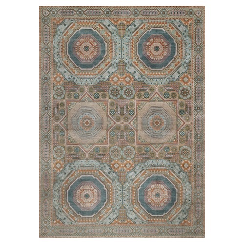 Lark Brown, Mamluk Design with Geometric Medallions, Textured Wool and Silk, Hand Knotted, Oriental 