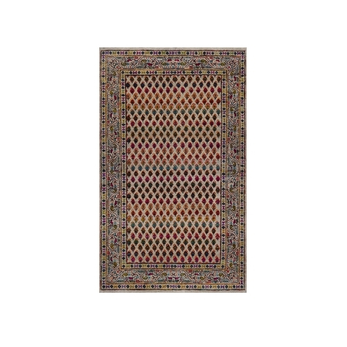 Colorful, Hand Knotted, Sarouk Mir Inspired with Repetitive Boteh Design, Wool and Sari Silk, Oriental Rug