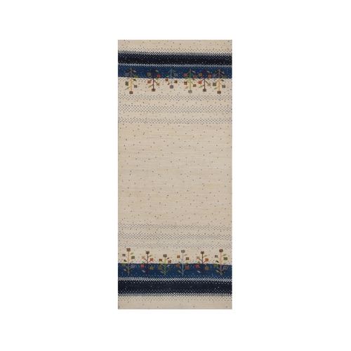 Parchment White, Tree Design, Modern, Lori Buft Gabbeh, Pure Wool, Hand Knotted, Thick and Plush, Soft Pile, Runner, Oriental 