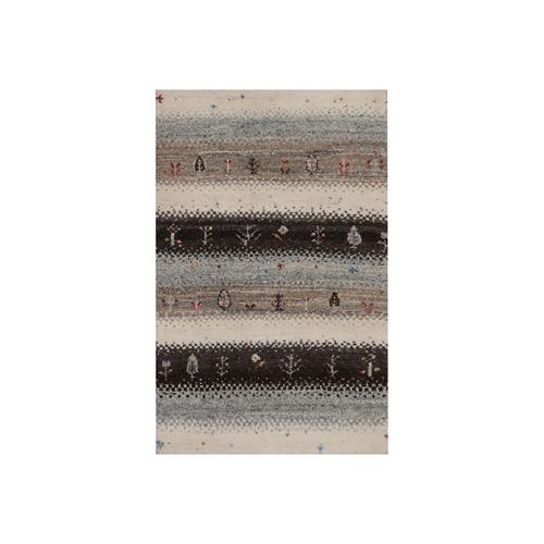 Parchment White, Modern, Lori Buft Gabbeh with Small Tree Design, Thick and Plush, Pure Wool, Hand Knotted, Sample, Mat, Oriental 