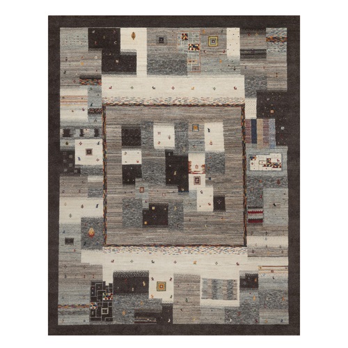 Chocolate Brown, Lori Buft Gabbeh with Block Design, Small Animal Figurines, Modern, Soft Wool, Hand Knotted, Thick and Plush, Oriental 