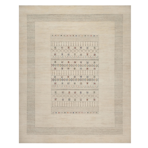 Parchment White, Modern, Lori Buft Gabbeh with Small Animal Figurines, Hand Knotted, Soft Wool, Thick and Plush, Oriental 