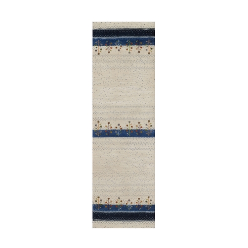 Parchment White, Hand Knotted, Tree Design, Modern, Lori Buft Gabbeh, Pure Wool, Thick and Plush, Soft Pile, Runner, Oriental 