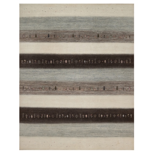 Parchment White, Modern, Lori Buft Gabbeh with Small Tree Design, Thick and Plush, Pure Wool, Hand Knotted, Oriental 