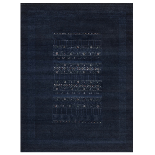 Midnight Blue, Lori Buft Gabbeh with Small Animal Figurines, Modern, Soft Wool, Hand Knotted, Thick and Plush, Oriental 