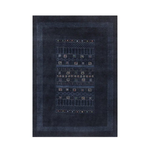 Midnight Blue, Modern, Lori Buft Gabbeh with Small Animal Figurines, Soft Wool, Hand Knotted, Thick and Plush, Oriental 