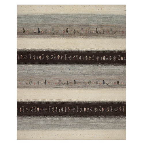Parchment White, Modern, Lori Buft Gabbeh with Small Tree Design, Thick and Plush, Hand Knotted, Pure Wool, Oriental 