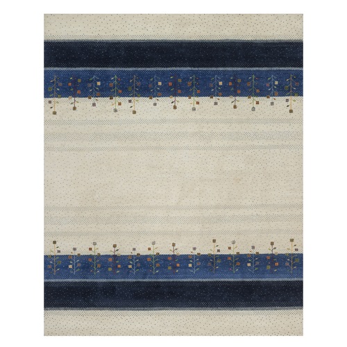 Parchment White, Modern, Tree Design, Lori Buft Gabbeh, Pure Wool, Hand Knotted, Thick and Plush, Soft Pile, Oriental 