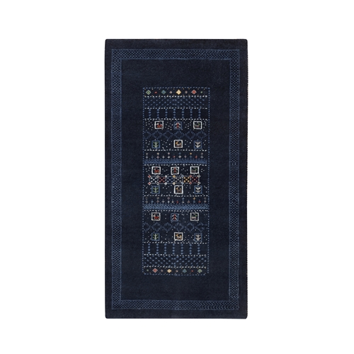 Midnight Blue, Lori Buft Gabbeh with Small Animal Figurines, Modern, Soft Wool, Hand Knotted, Thick and Plush, Short Runner, Oriental 