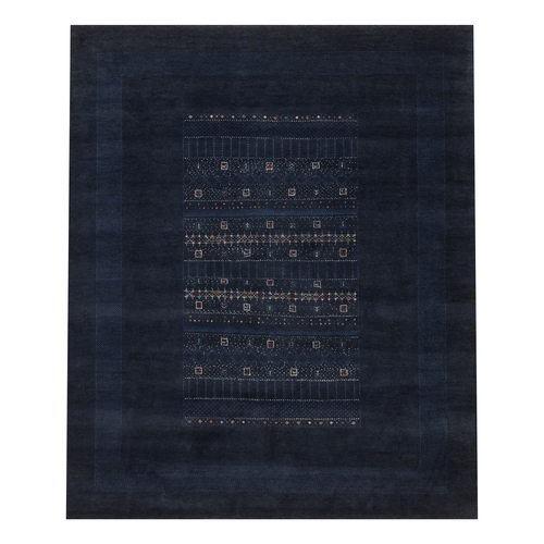 Midnight Blue, Lori Buft Gabbeh with Small Animal Figurines, Modern, Soft Wool, Hand Knotted, Thick and Plush, Oriental 