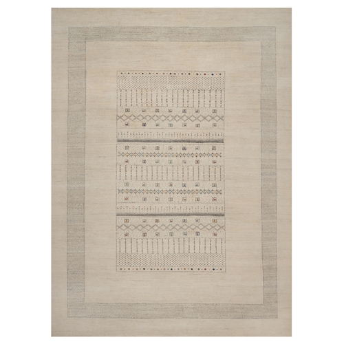 Parchment White, Lori Buft Gabbeh with Small Animal Figurines, Modern, Soft Wool, Hand Knotted, Thick and Plush, Oriental 