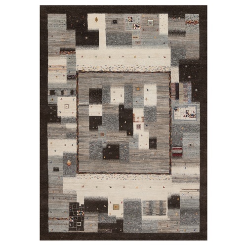 Chocolate Brown, Lori Buft Gabbeh with Block Design, Small Animal Figurines, Modern, Soft Wool, Hand Knotted, Thick and Plush, Oriental 