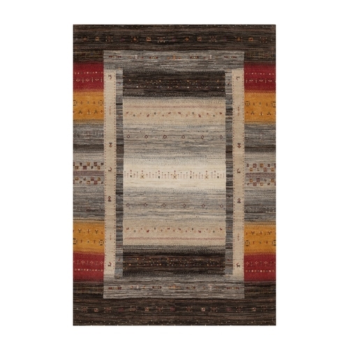 Chocolate Brown, Modern, Lori Buft Gabbeh with Small Animal and Human Figurines, Thick and Plush, Pure Wool, Hand Knotted, Oriental 