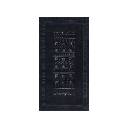 Midnight Blue, Lori Buft Gabbeh with Small Animal Figurines, Modern, Soft Wool, Hand Knotted, Thick and Plush, Sample, Mat, Oriental 
