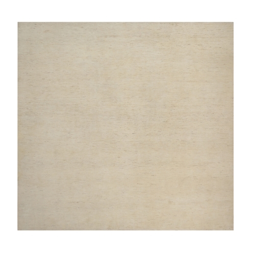 Linen White, Modern, Plain Design, Lori Buft Gabbeh, Hand Knotted, Undyed Natural Wool, Thick and Plush, Square, Oriental 