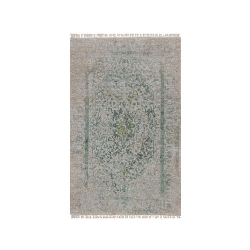 Silver with Green, Broken and Erased Persian Design, Hand Knotted, Wool and Pure Silk, Oriental 