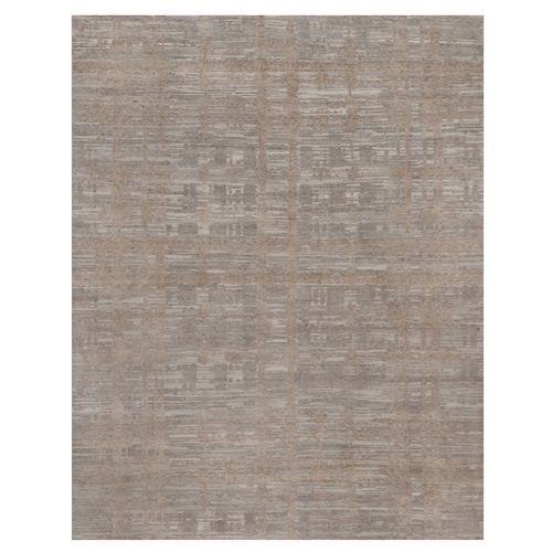 Amphora Brown, Hand Knotted, Modern Criss Cross Erased Design, Hand Spun Undyed Natural Wool, Oriental Rug