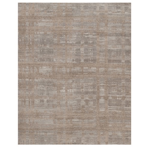 Amphora Brown, Modern Criss Cross Erased Design, Hand Spun Undyed Natural Wool, Hand Knotted, Oriental Rug