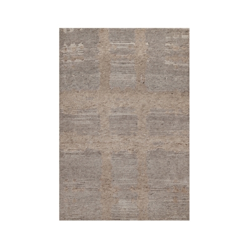 Amphora Brown, Modern Criss Cross Erased Design, Hand Knotted, Hand Spun Undyed Natural Wool, Sample, Mat, Oriental Rug