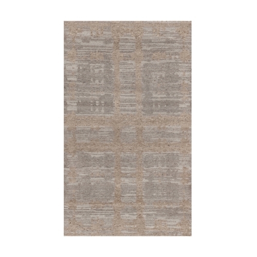 Amphora Brown, Modern Criss Cross Erased Design, Hand Knotted, Hand Spun Undyed Natural Wool, Oriental Rug